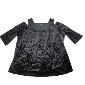 Catherines Cold Shoulder Velour Top Plus Sz 3X 26/28W Black Stretch Shirt Blouse